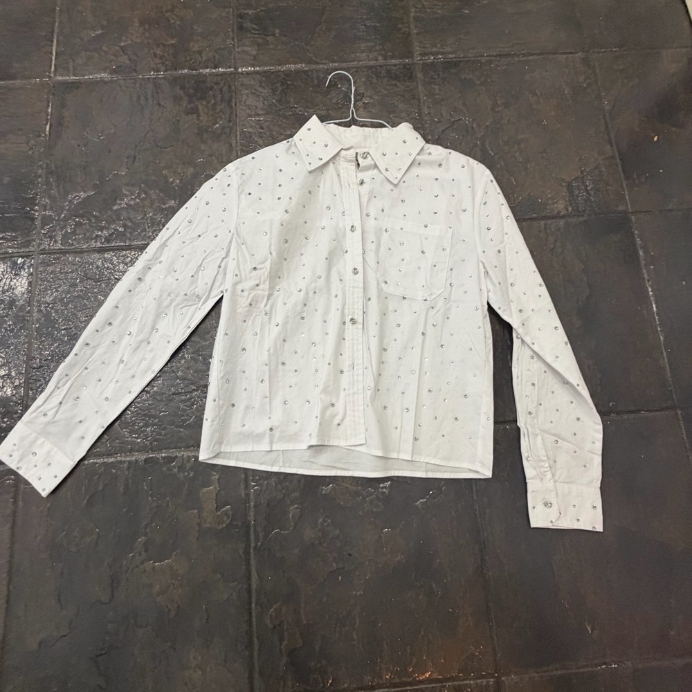 KIWI White Rhinestone Button-Down Shirt – Size S - Picture 5 of 14
